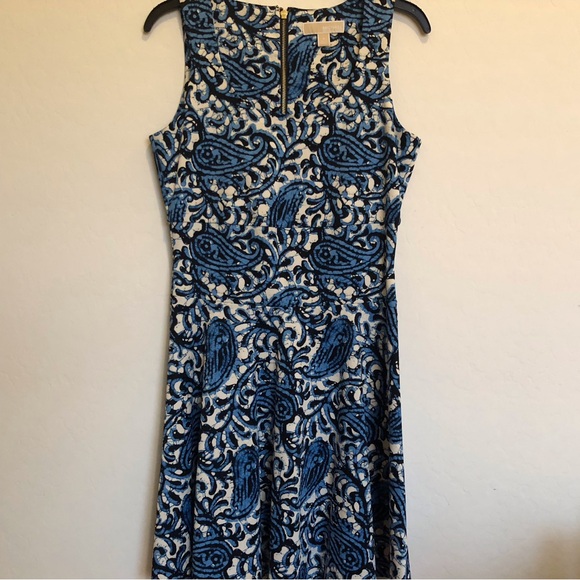 Michael Kors Sexy Paisley Pattern Dress Blue/white/black Size 4 - Picture 3 of 13